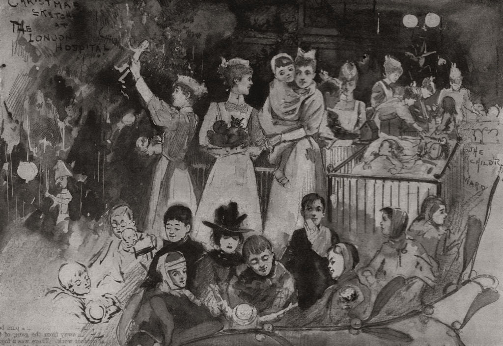 Children's entertainment at the London Hospital 1897 old antique print picture